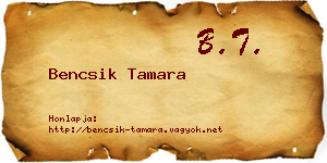 Bencsik Tamara névjegykártya